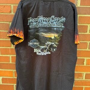 New River Gorge Hico West Virginia Harley Davidson Shirt Sleeve Flames 2006 XL